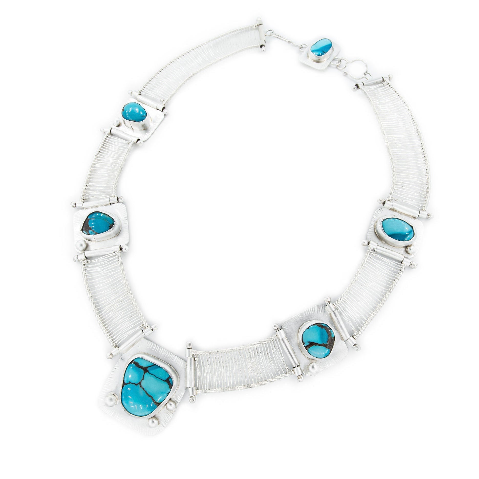 6 Stone Woven Turquoise and Silver Neckpiece by Original Sin Jewelry