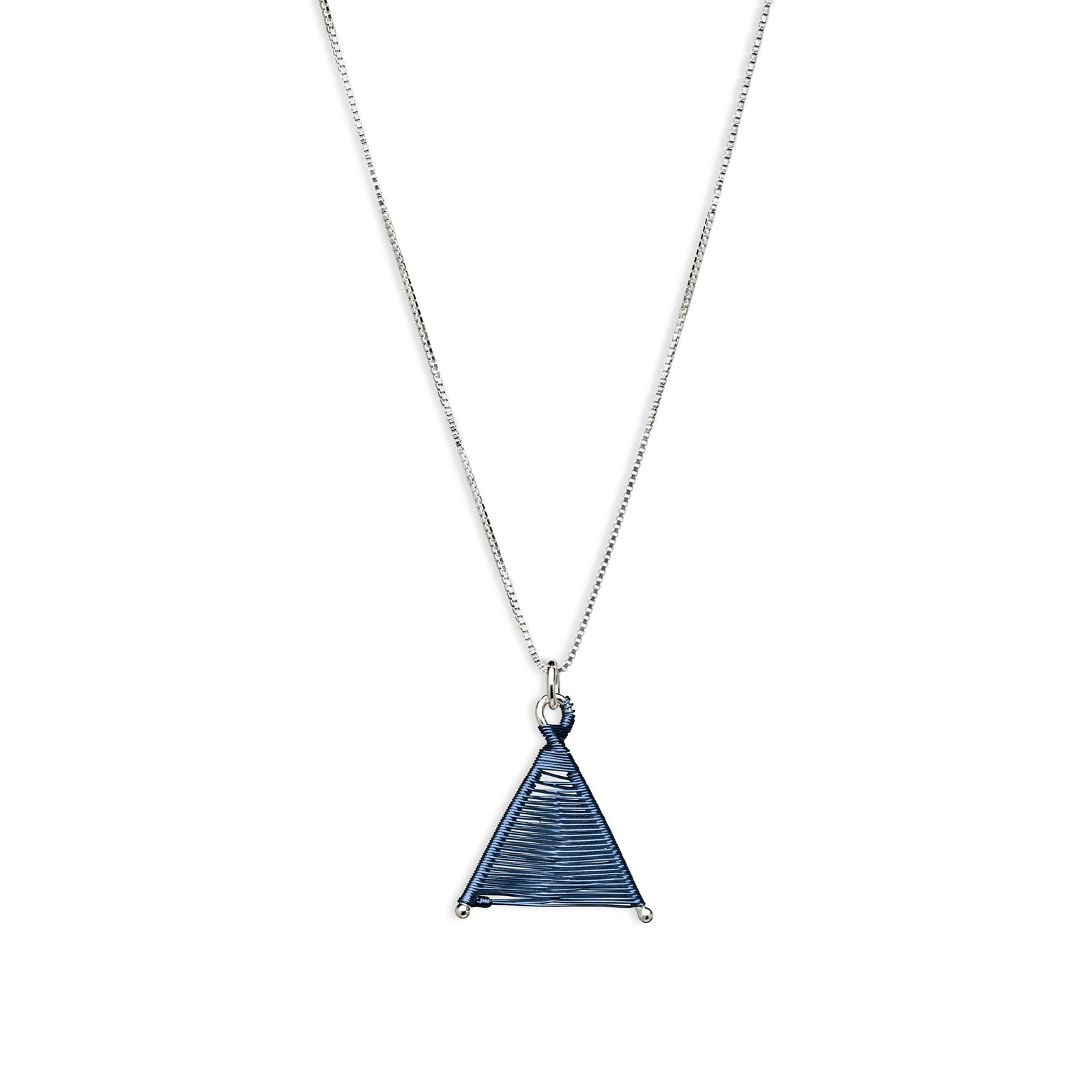 Woven Wishbone Necklace Dark Blue Copper and Silver by Original Sin Jewelry Pendant