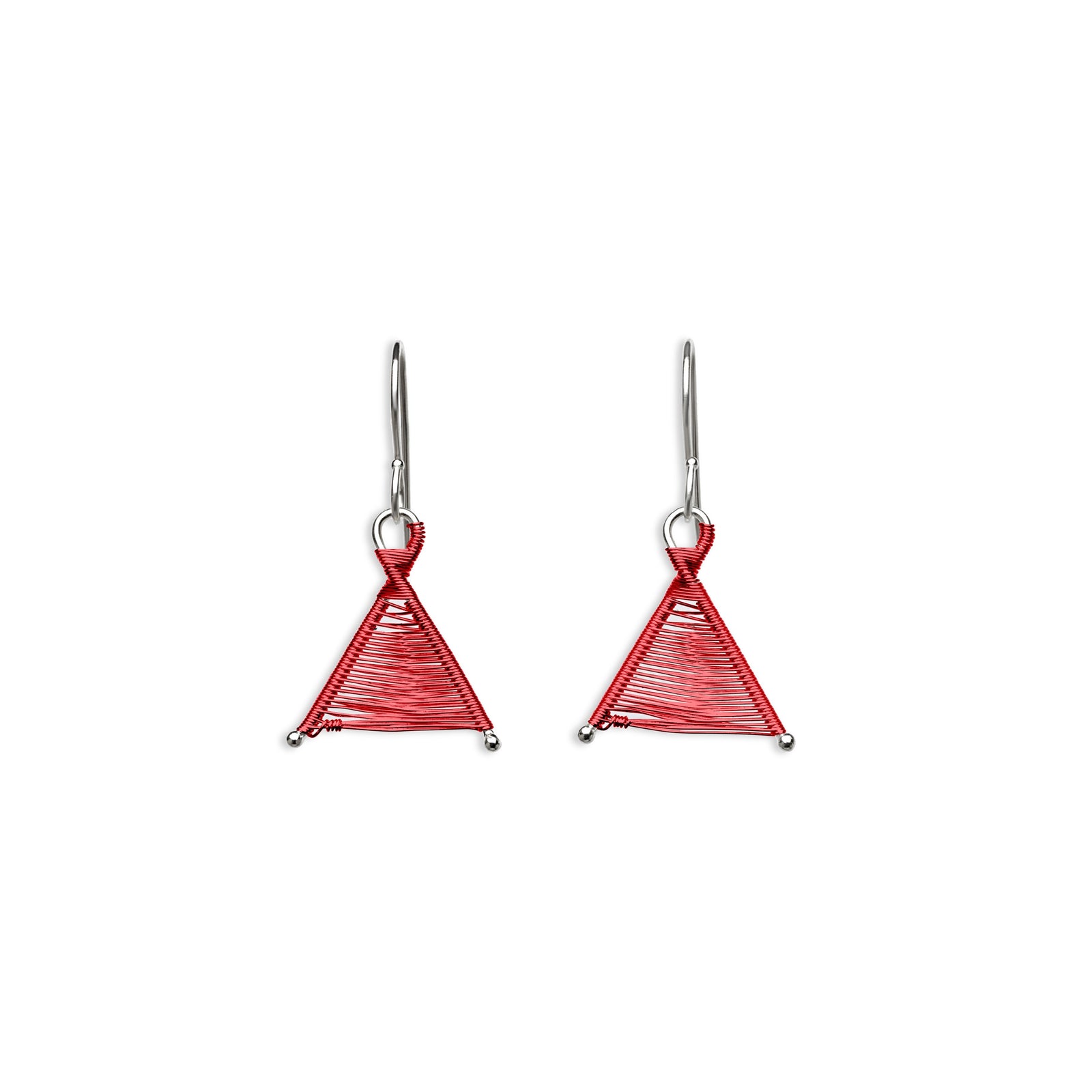 Original Sin Jewelry's Woven Wishbone Silver and Red Colored Copper Wire Tiny Dangle Mixed Metal Earrings