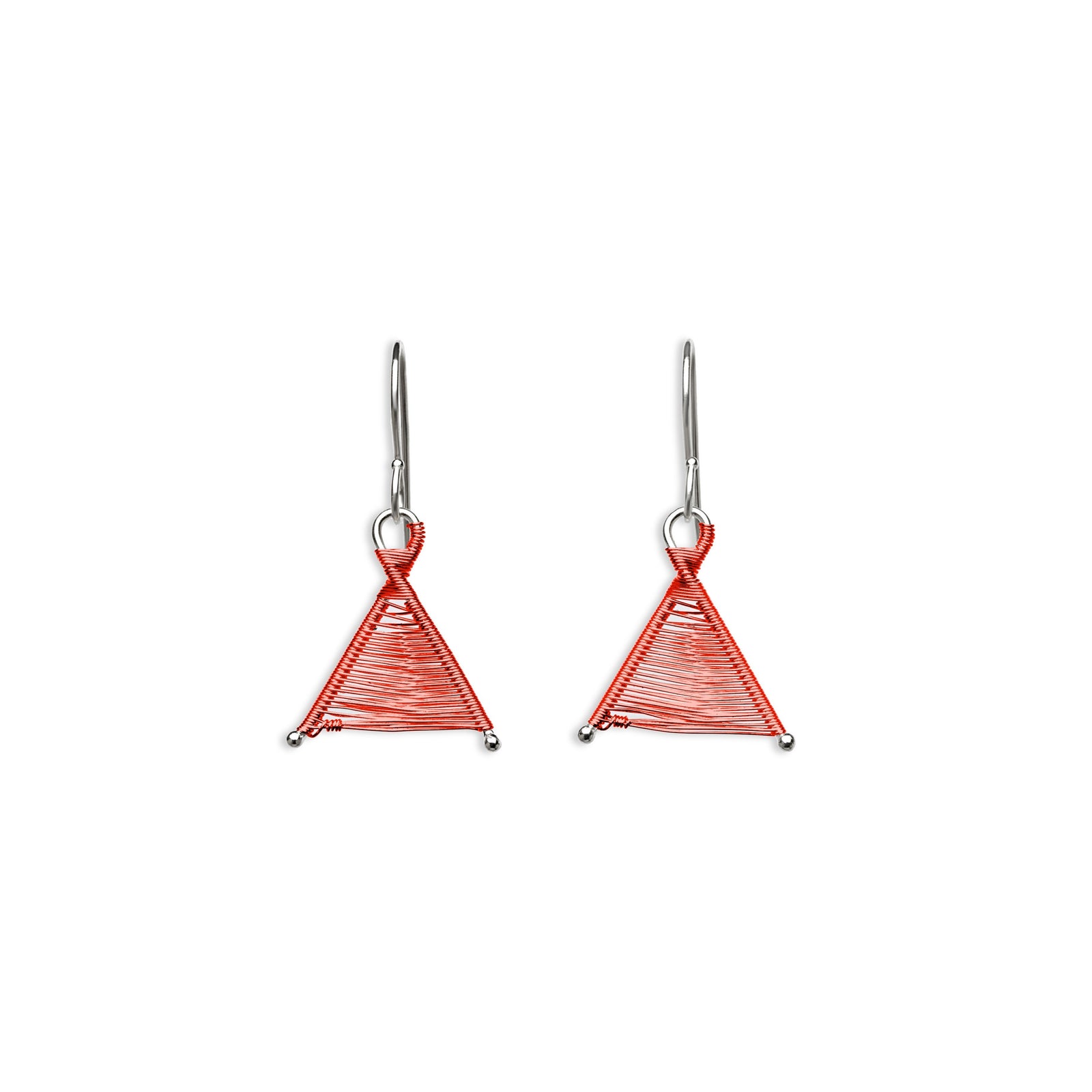 Original Sin Jewelry's Woven Wishbone Silver and Orange Colored Copper Wire Tiny Dangle Mixed Metal Earrings