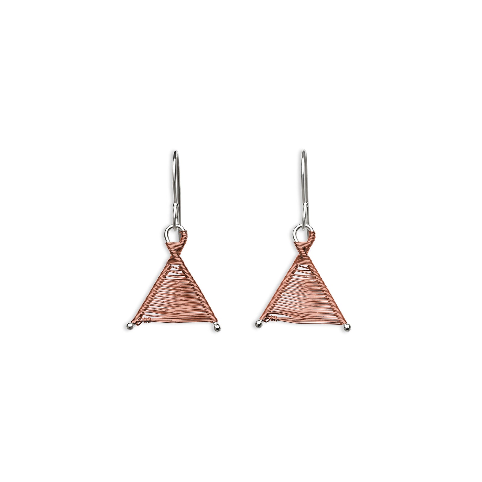 Original Sin Jewelry's Woven Wishbone Silver and Antique Colored Copper Wire Tiny Dangle Mixed Metal Earrings