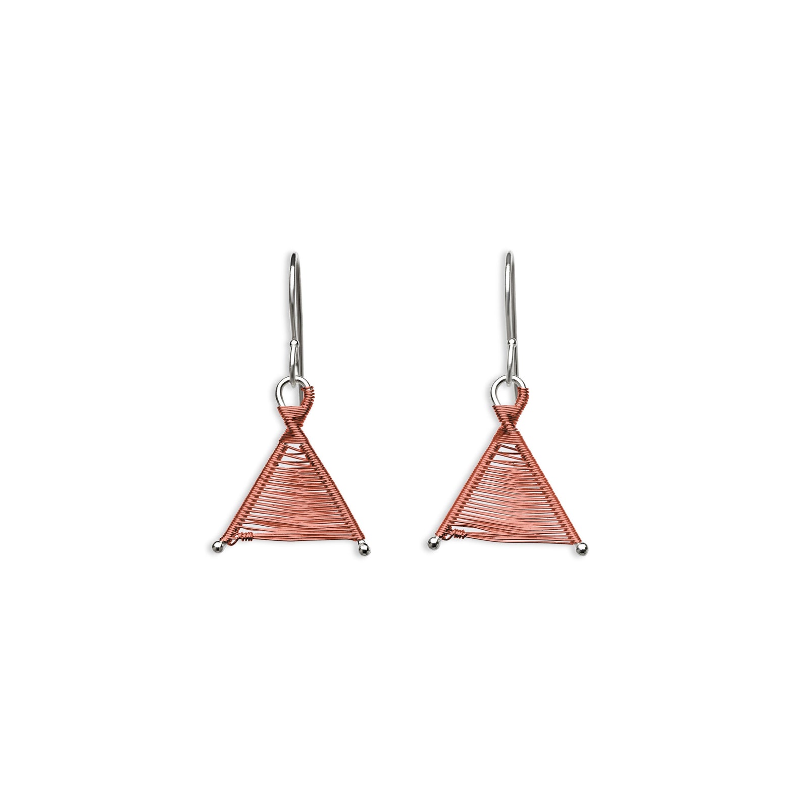 Original Sin Jewelry's Woven Wishbone Silver and Brown Colored Copper Wire Tiny Dangle Mixed Metal Earrings