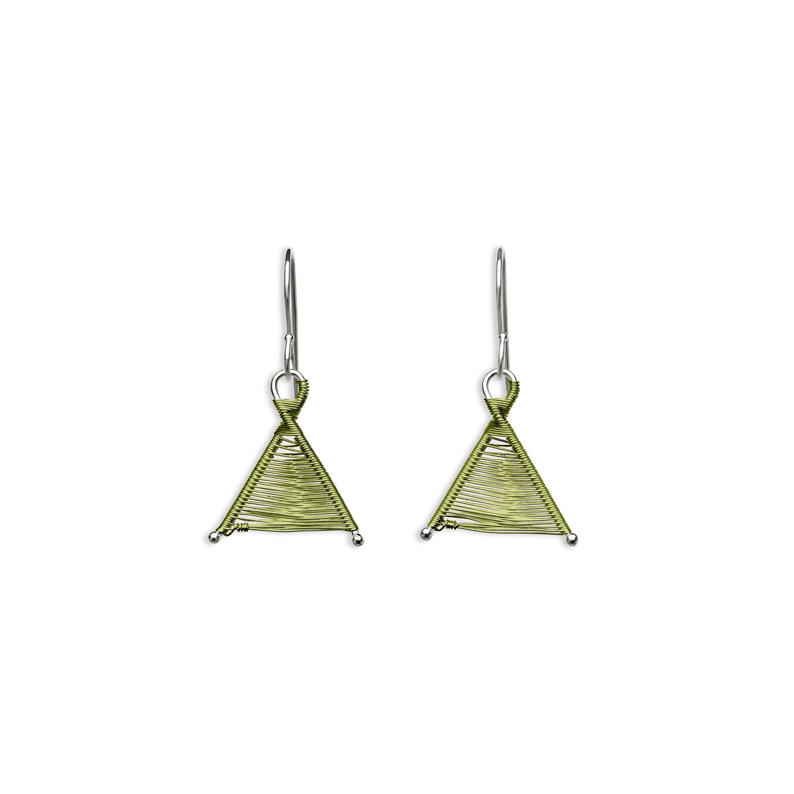 Original Sin Jewelry's Woven Wishbone Silver and Green Colored Copper Wire Tiny Dangle Mixed Metal Earrings