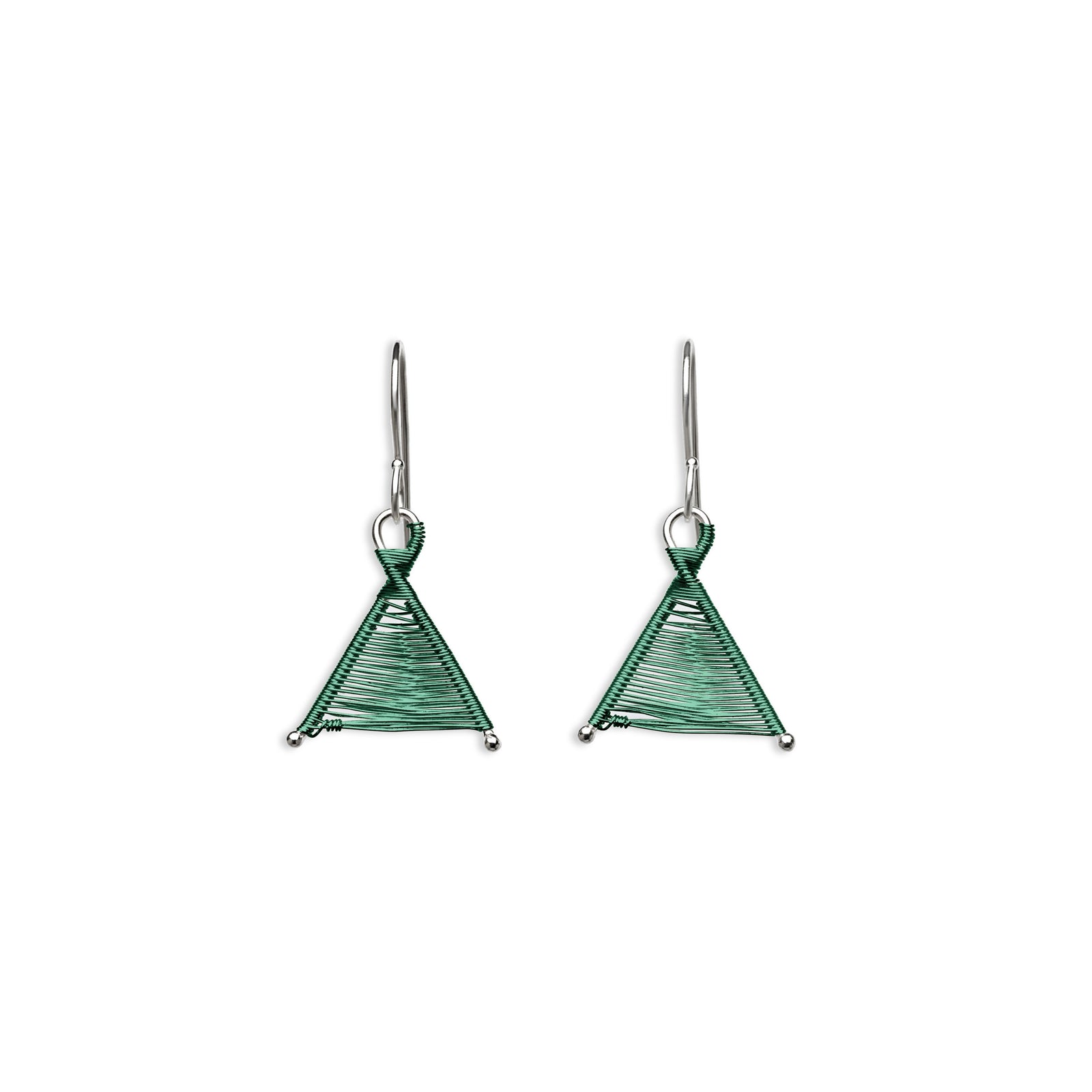 Original Sin Jewelry's Woven Wishbone Silver and Teal Colored Copper Wire Tiny Dangle Mixed Metal Earrings
