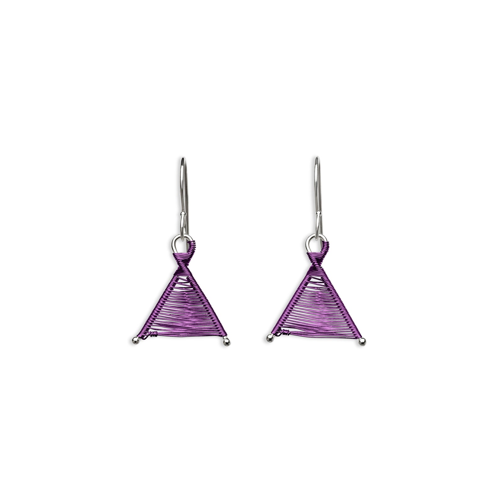 Original Sin Jewelry's Woven Wishbone Silver and Purple Colored Copper Wire Tiny Dangle Mixed Metal Earrings