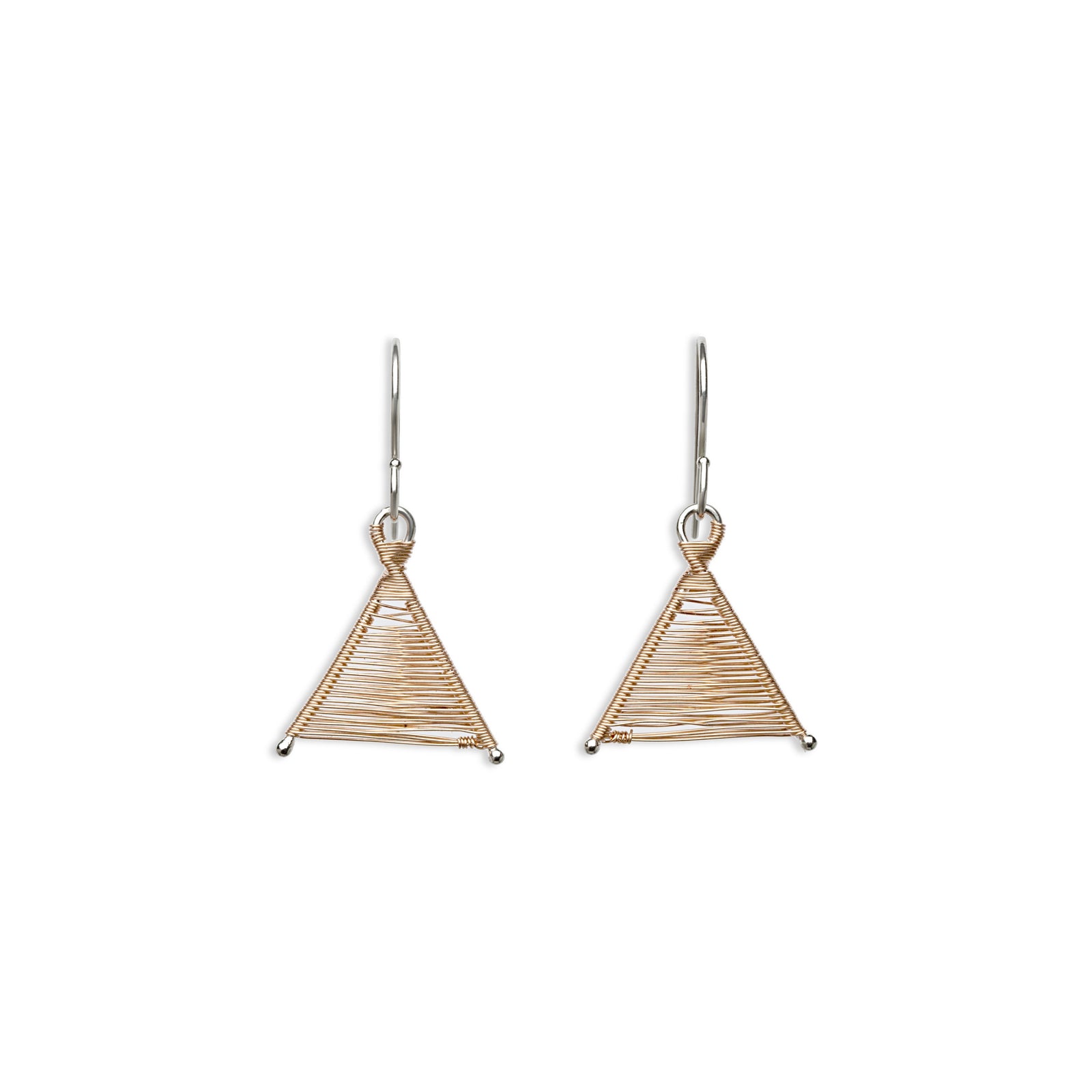 Original Sin Jewelry's Woven Wishbone Silver and Rose Gold Tiny Dangle Mixed Metal Earrings