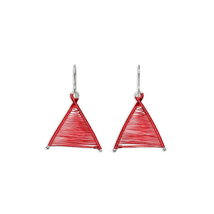 Original Sin Jewelry's Handmade Woven Wishbone Red Copper and Silver Dangle Triangle Mixed Metal Earrings