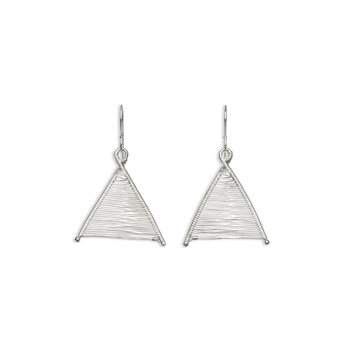 Original Sin Jewelry's Handmade Woven Wishbone Silver Dangle Triangle Earrings