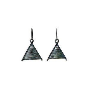 Original Sin Jewelry's Handmade Woven Wishbone Oxidized Silver Dangle Triangle Earrings