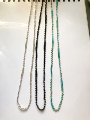 Braided 32" Patterned Beaded Necklaces Silver, Turquoise, & Black