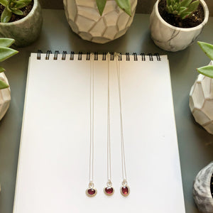 OSJ Silver beaded chain necklaces with rose cut rhodolite garnets
