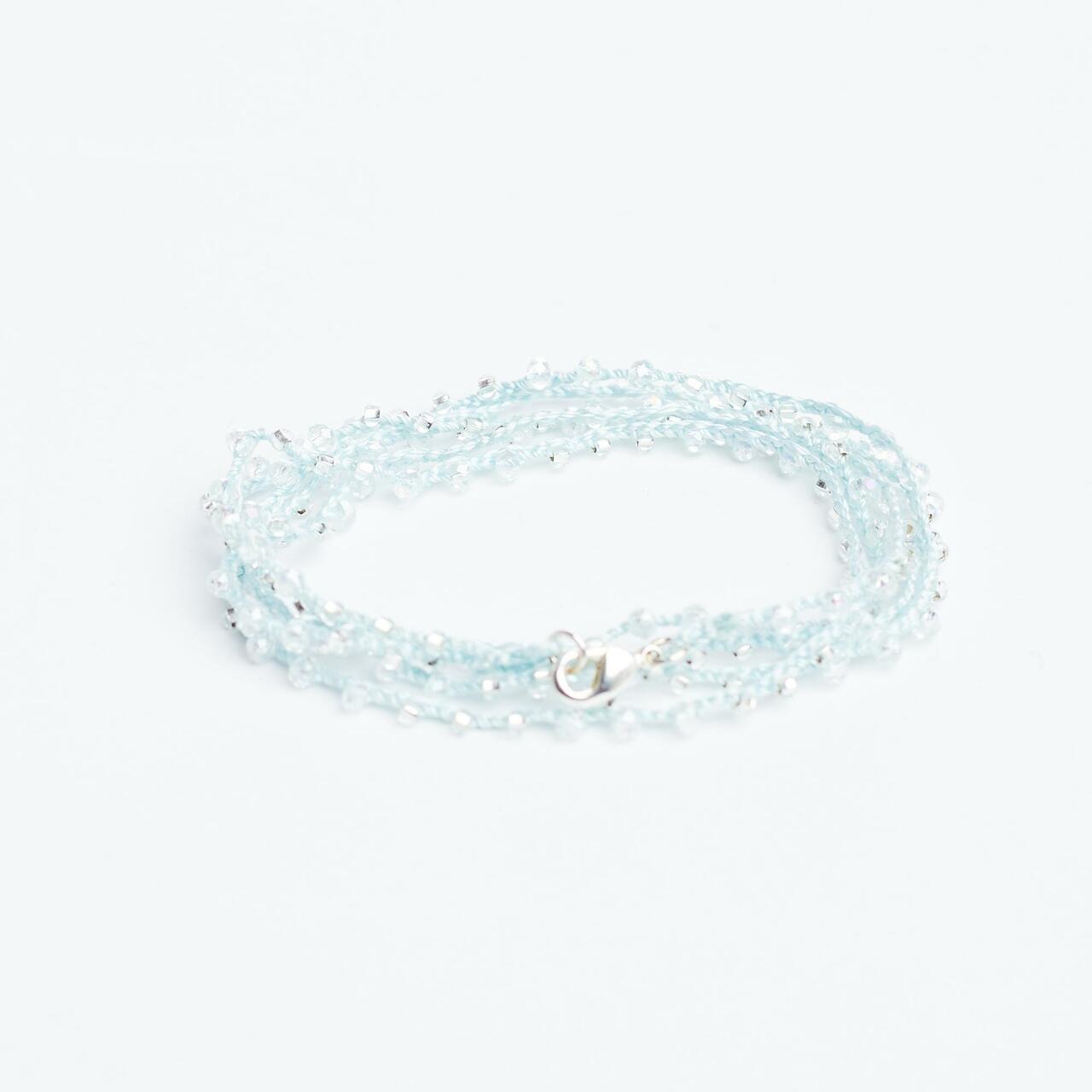 Braided 32" Faceted Beaded Necklaces Silver & Aquamarine