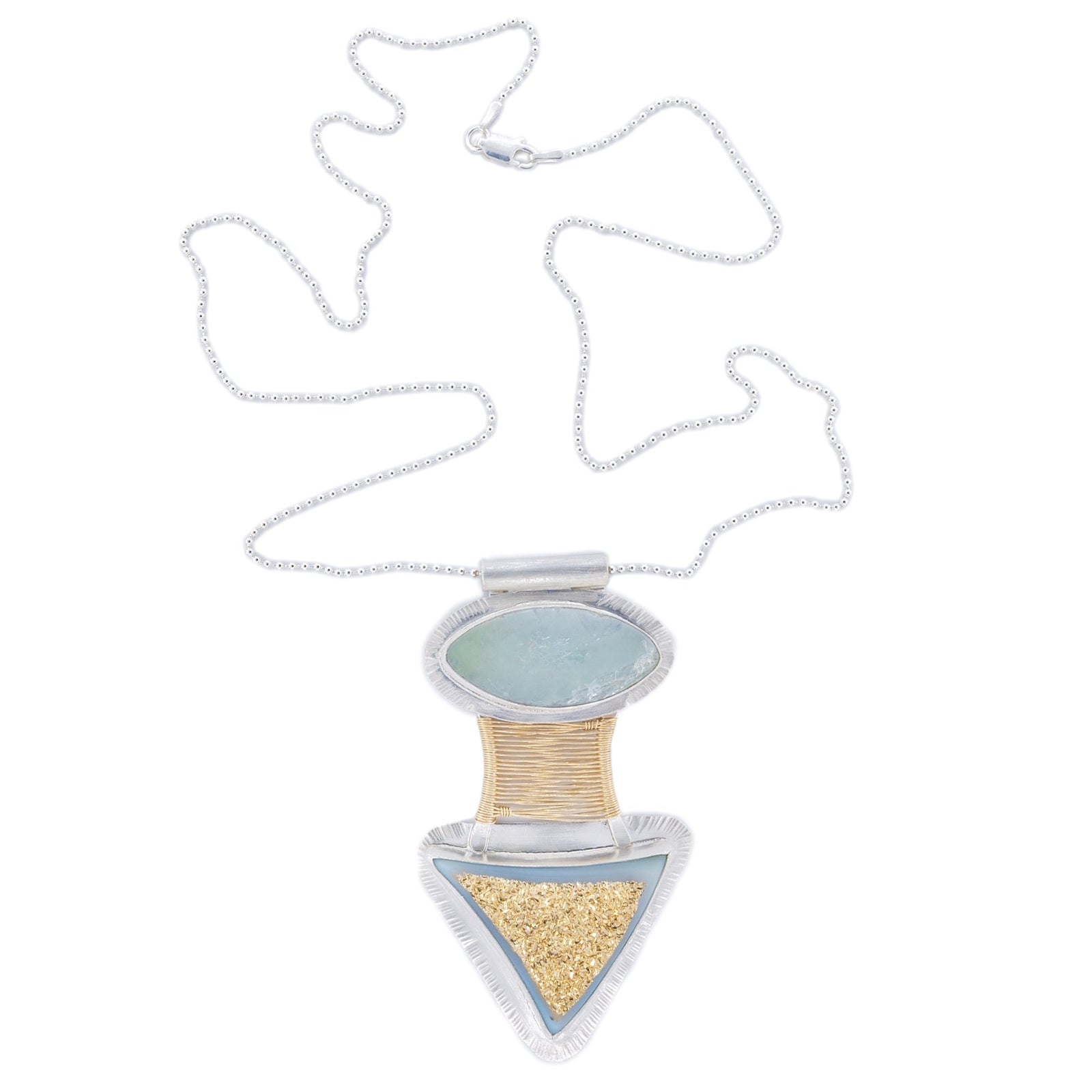 Woven Gold Bridge Pendant with Prehnite and Druze by Original Sin Jewelry