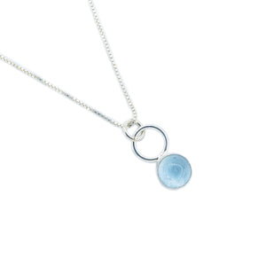 Close up of Aquamarine Drop Necklace in Silver by OSJ