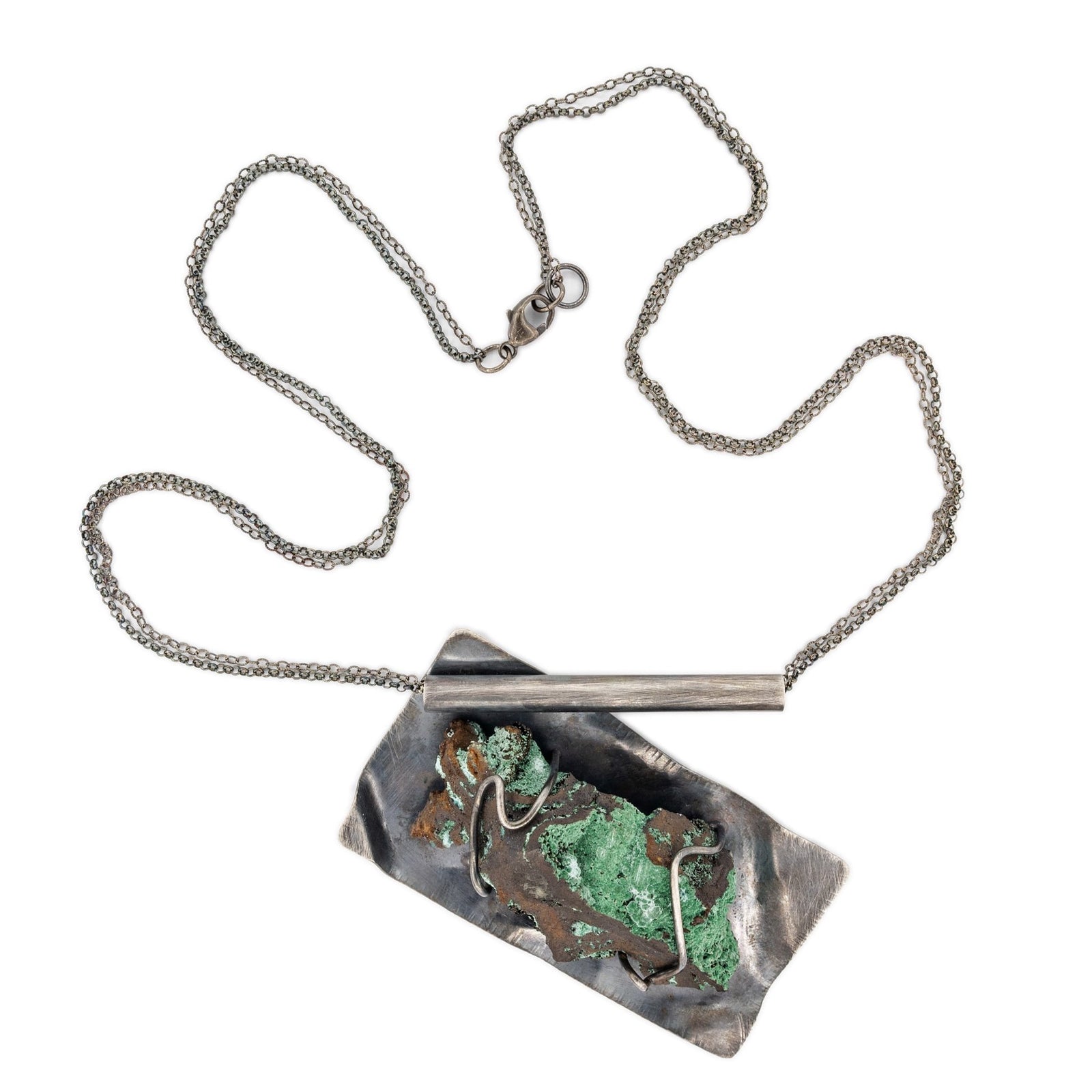 Konacocite Mineral Specimen and Oxidized Silver Necklace by Original Sin Jewelry