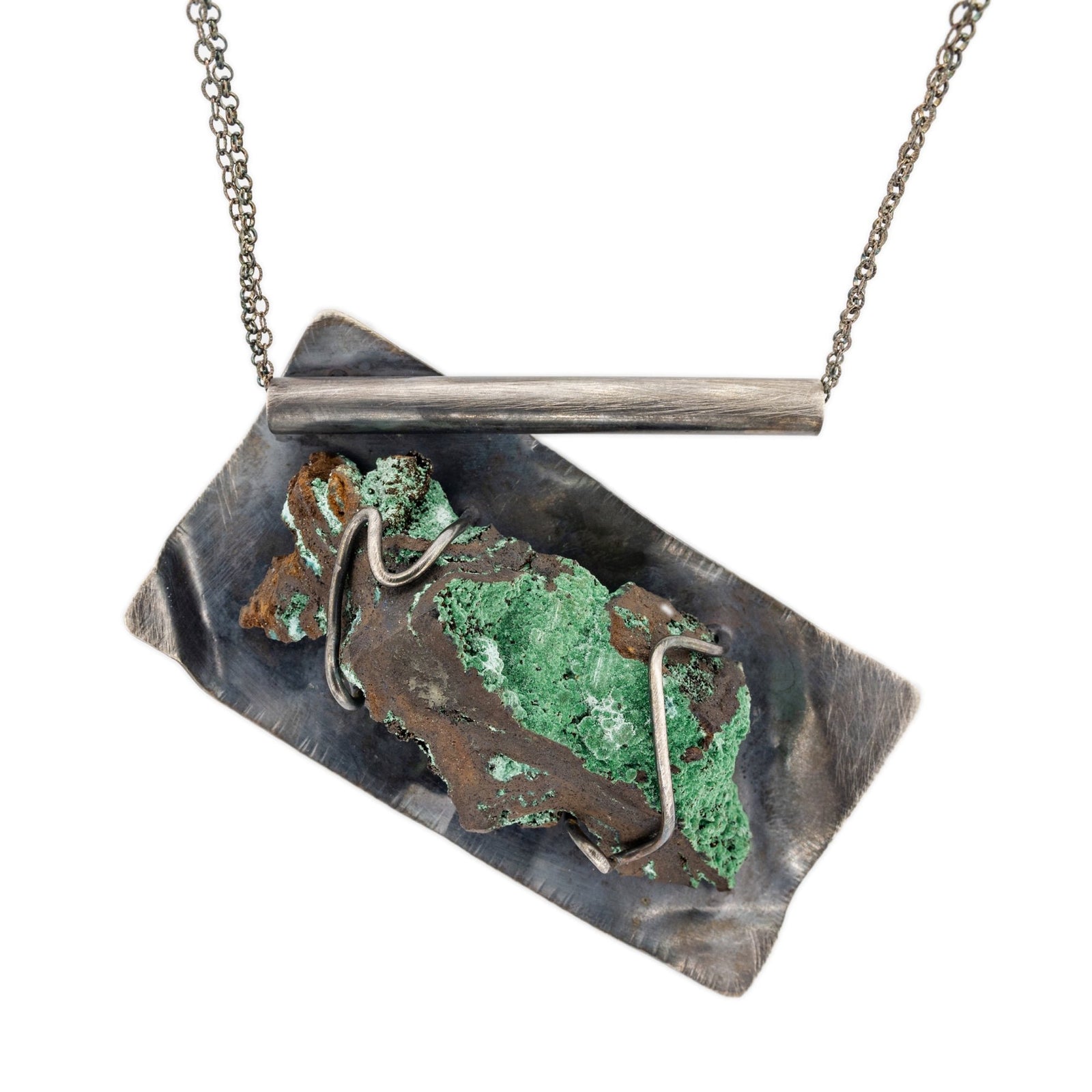 Konacocite Mineral Specimen and Oxidized Silver Necklace by Original Sin Jewelry