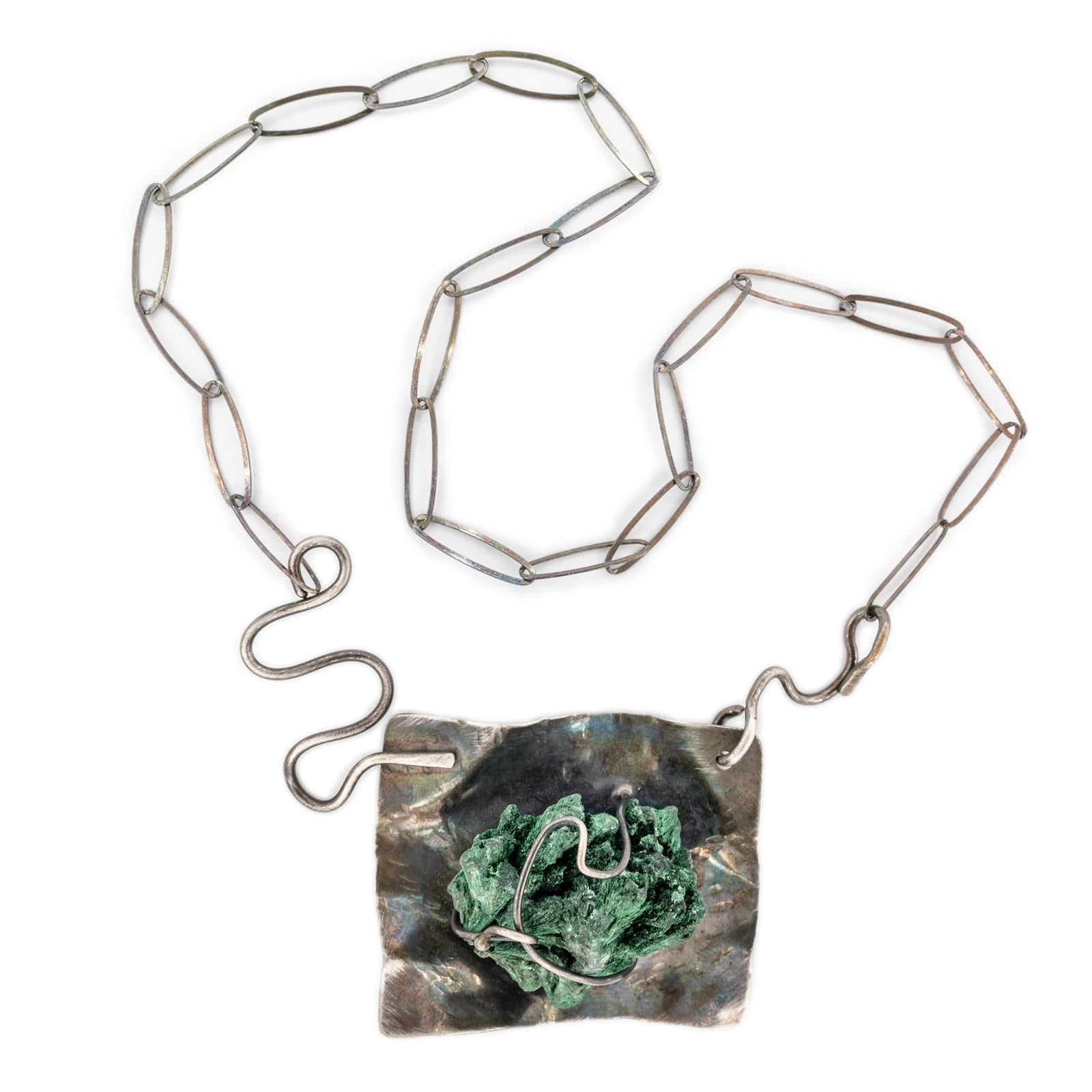 Malachite Specimen Necklace in Oxidized Silver by Original Sin Jewelry