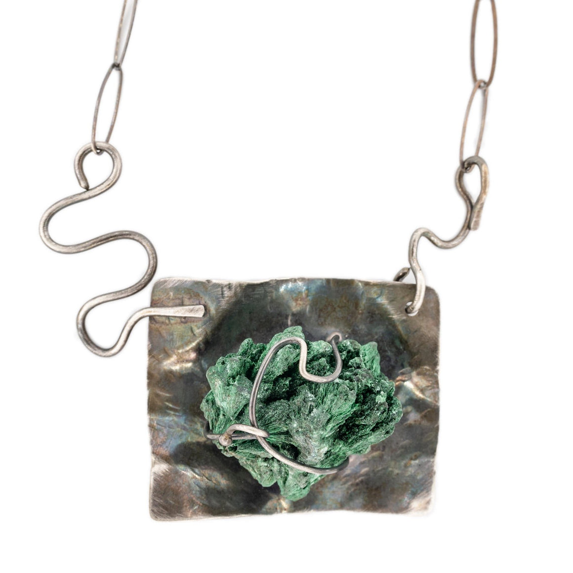 Malachite Specimen Necklace in Oxidized Silver by Original Sin Jewelry
