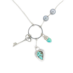 Turquoise, Amazonite and Skeleton Key Necklace by OSJ