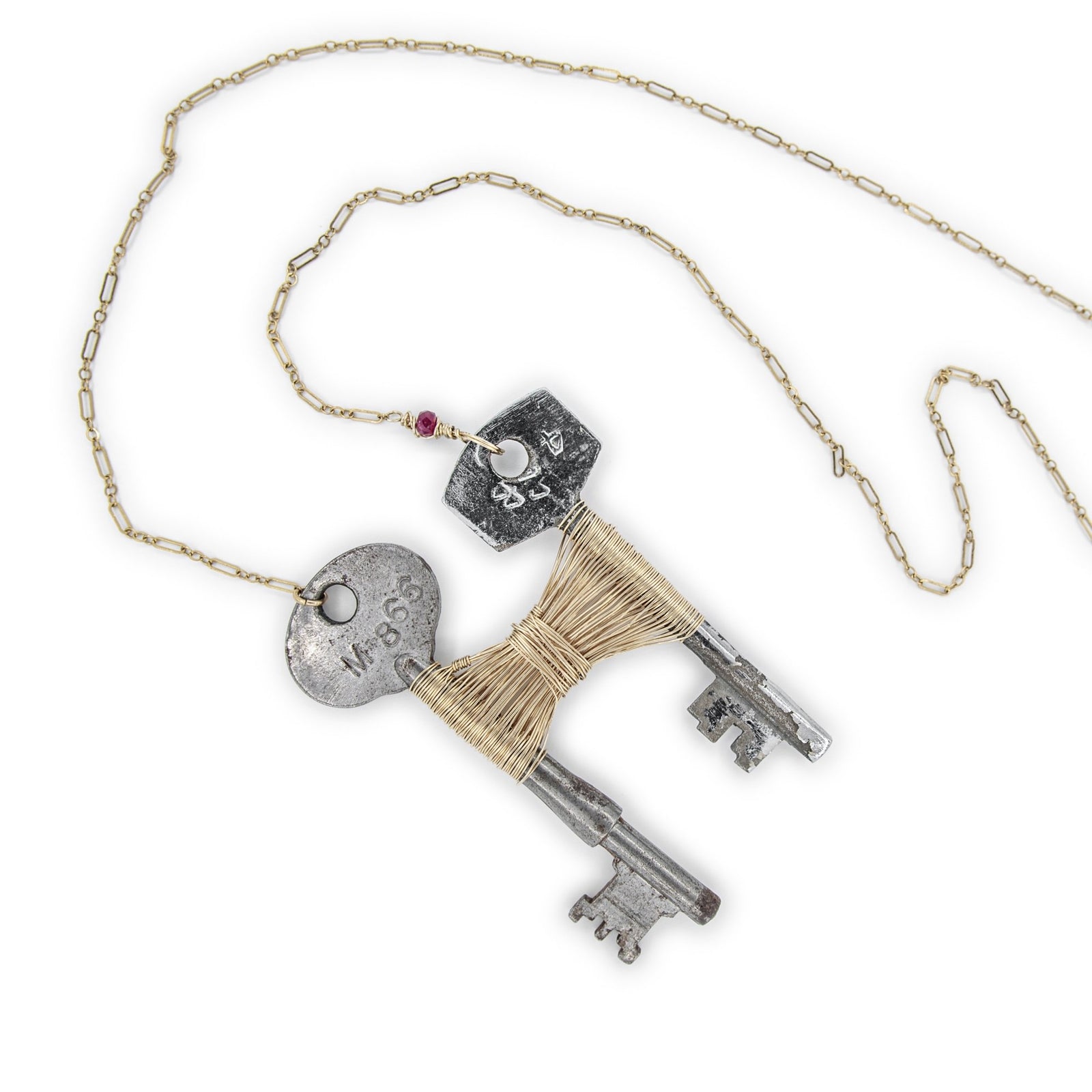 Skeleton Key and Gold Woven Necklace by Original Sin Jewelry