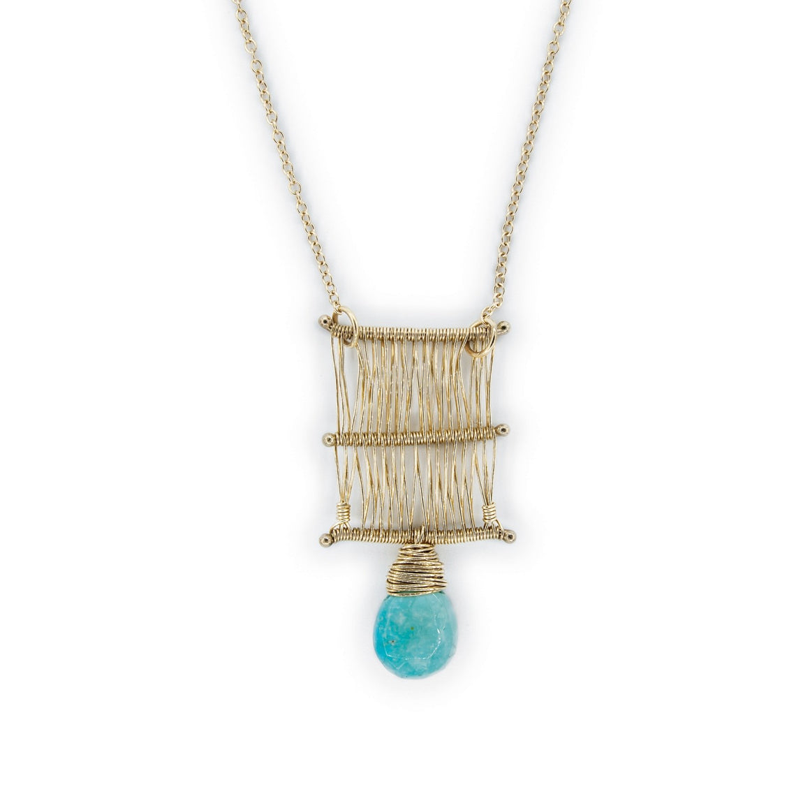 14k Gold and Turquoise Hand Woven Tapestry Necklace by Original Sin Jewelry