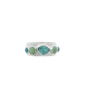 5 Stone Wedding Band Style Ring in Turquoise and Silver by Original Sin Jewelry