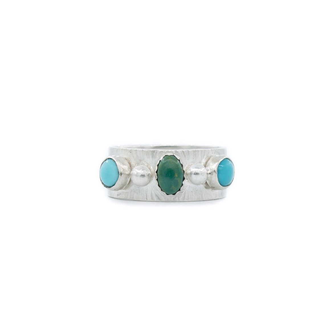 Green and Blue Turquoise and Silver Ladies Wedding Band Style Ring by OSJ