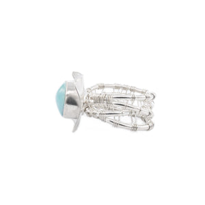 Silver and Turquoise Woven Nest Ring by OSJ
