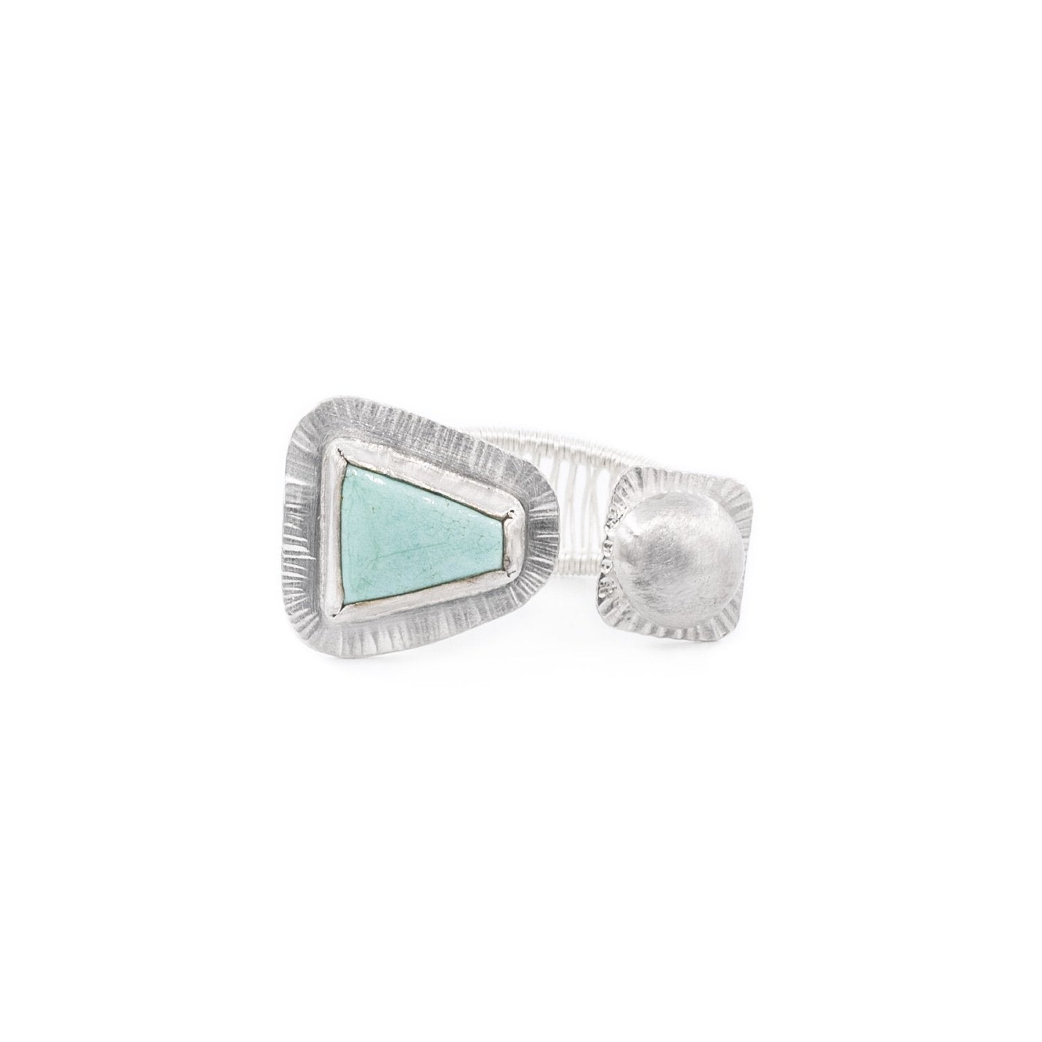 Turquoise and Silver Open Woven Band Ring by Original Sin Jewelry