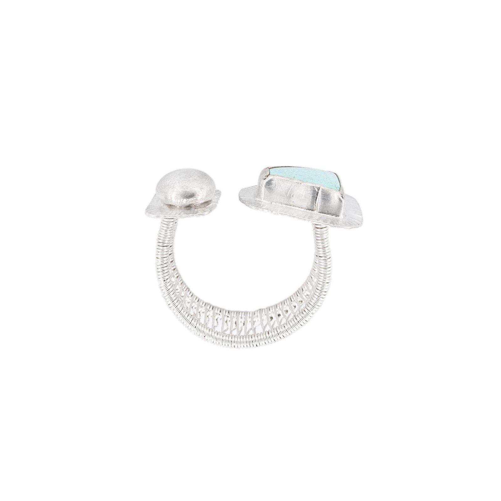 Turquoise and Silver Open Woven Band Ring by Original Sin Jewelry