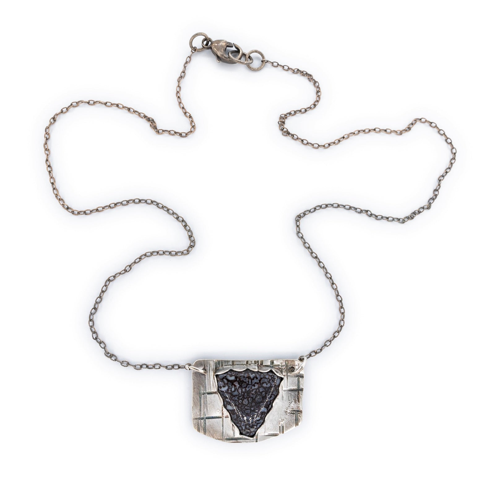 fossilized Dino bone set in oxidized silver handmade short necklace by Original Sin Jewelry