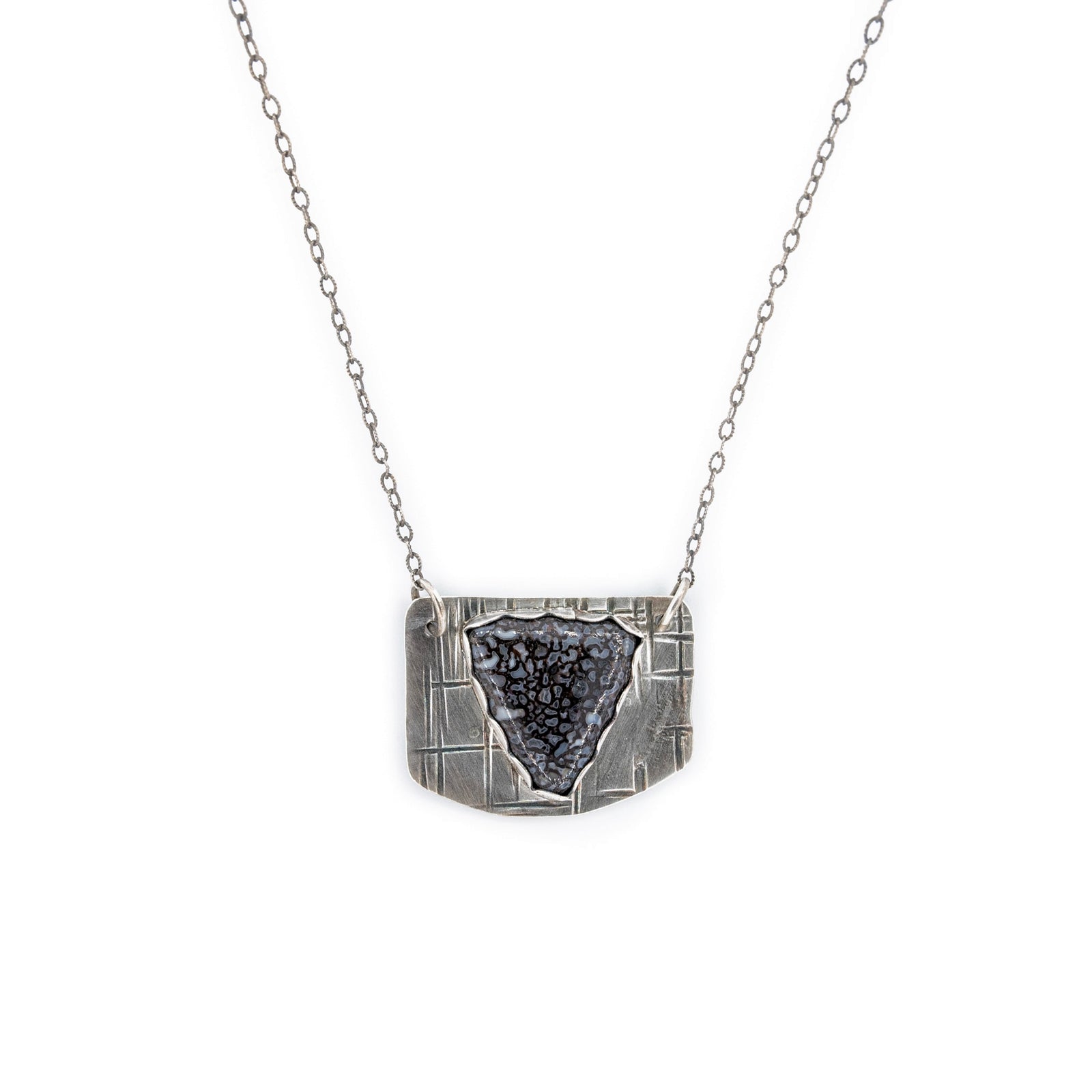 fossilized Dino bone set in oxidized silver handmade short necklace by Original Sin Jewelry