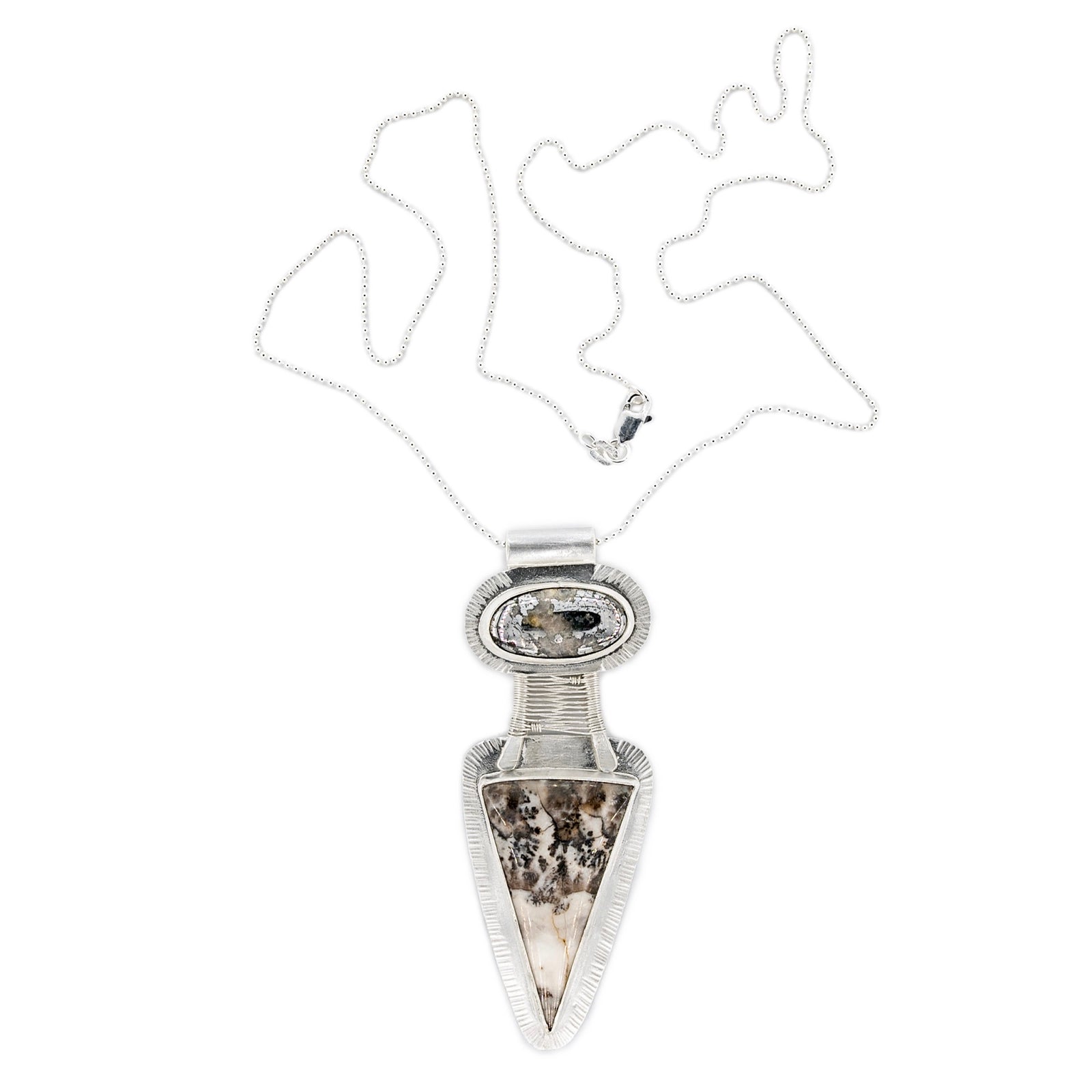 Two Stone Pendant with Native Silver and Dendritic Agate Bridge Necklace by Original Sin Jewelry Sepia tones Industrial Chic