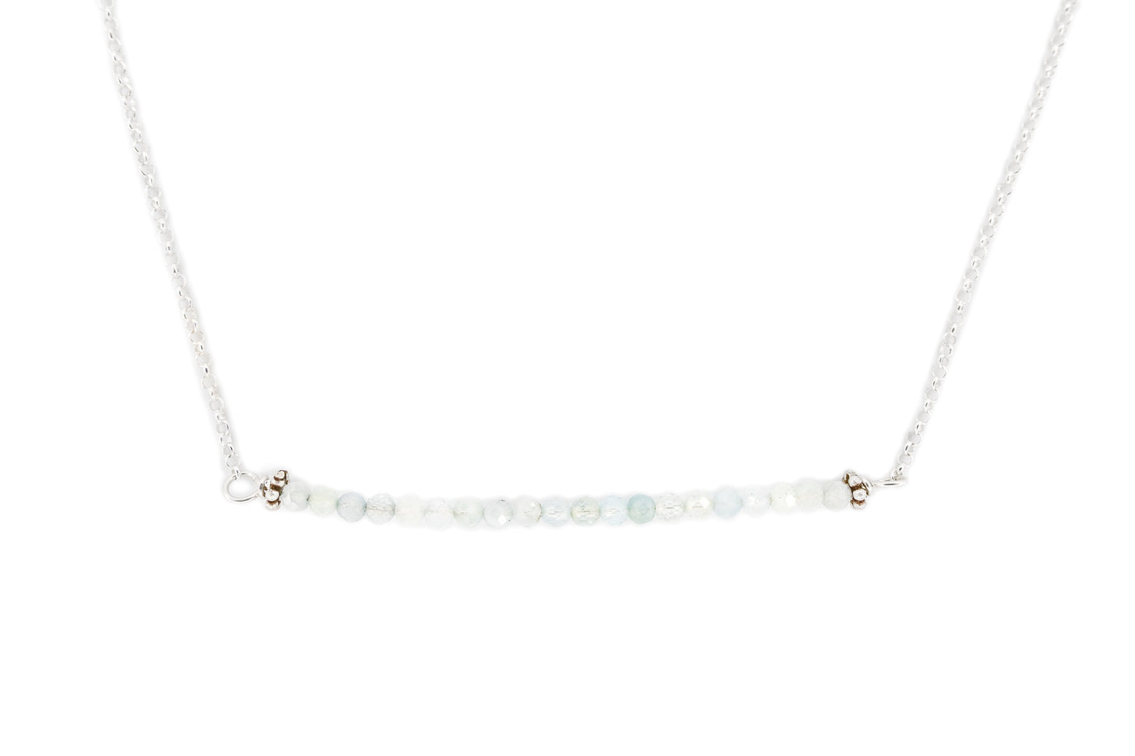 simple beaded aquamarine bar necklace by Original Sin Jewelry in silver or gold