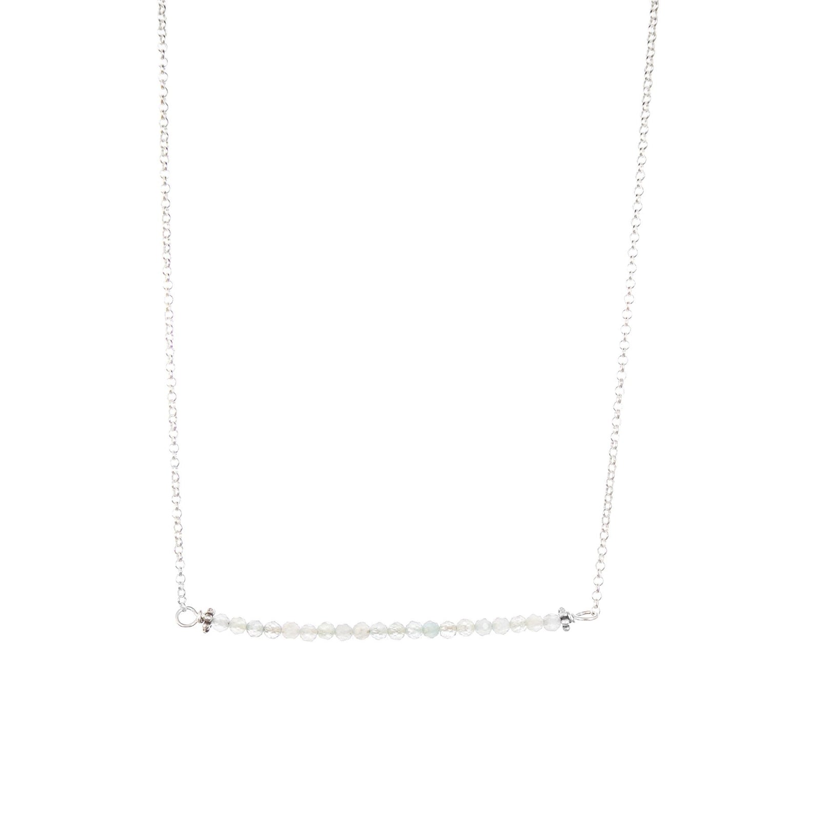 simple beaded aquamarine bar necklace by Original Sin Jewelry in silver or gold