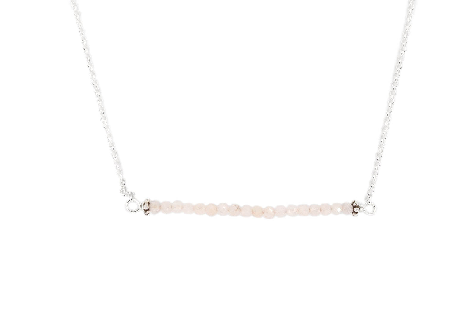 easy layering morganite bar necklace in silver of gold by OSJ in Tucson AZ