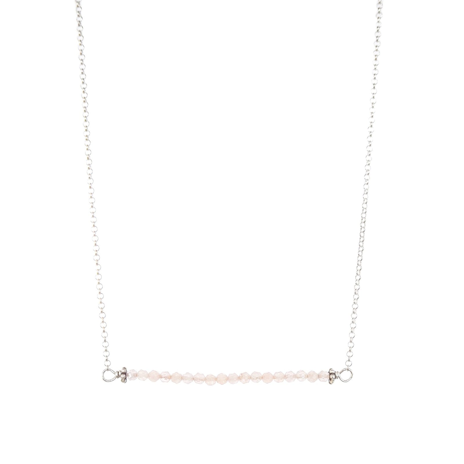 easy layering morganite bar necklace in silver of gold by OSJ in Tucson AZ