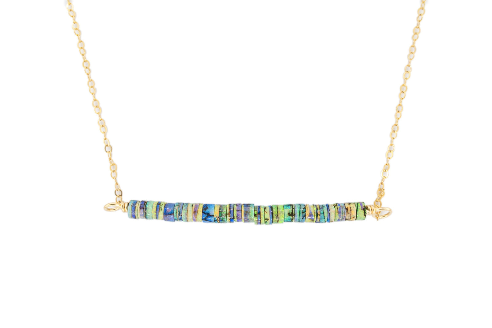 14k gold fill chain on opal rondel bead bar Balance necklace by Original Sin Jewelry 