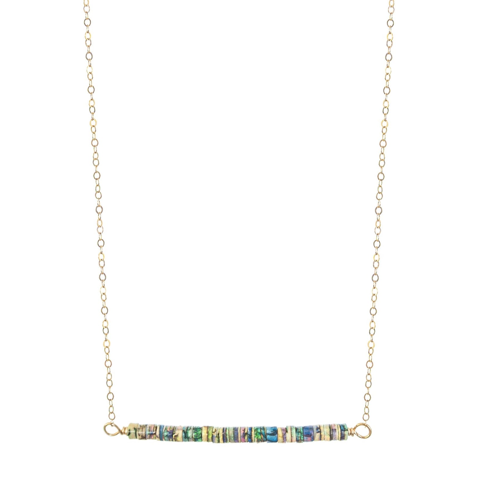 14k gold fill chain on opal rondel bead bar Balance necklace by Original Sin Jewelry 