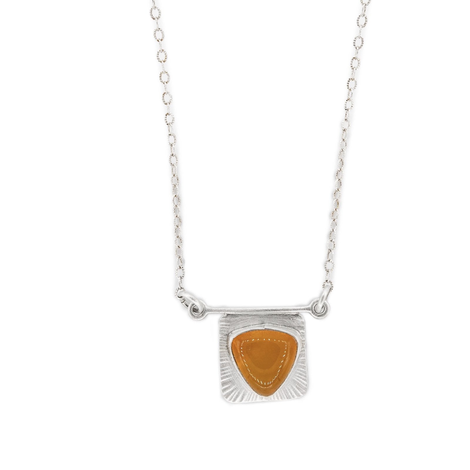 Triangle Orange Fire Opal set in Silver Delicate Necklace by Original Sin Jewelry