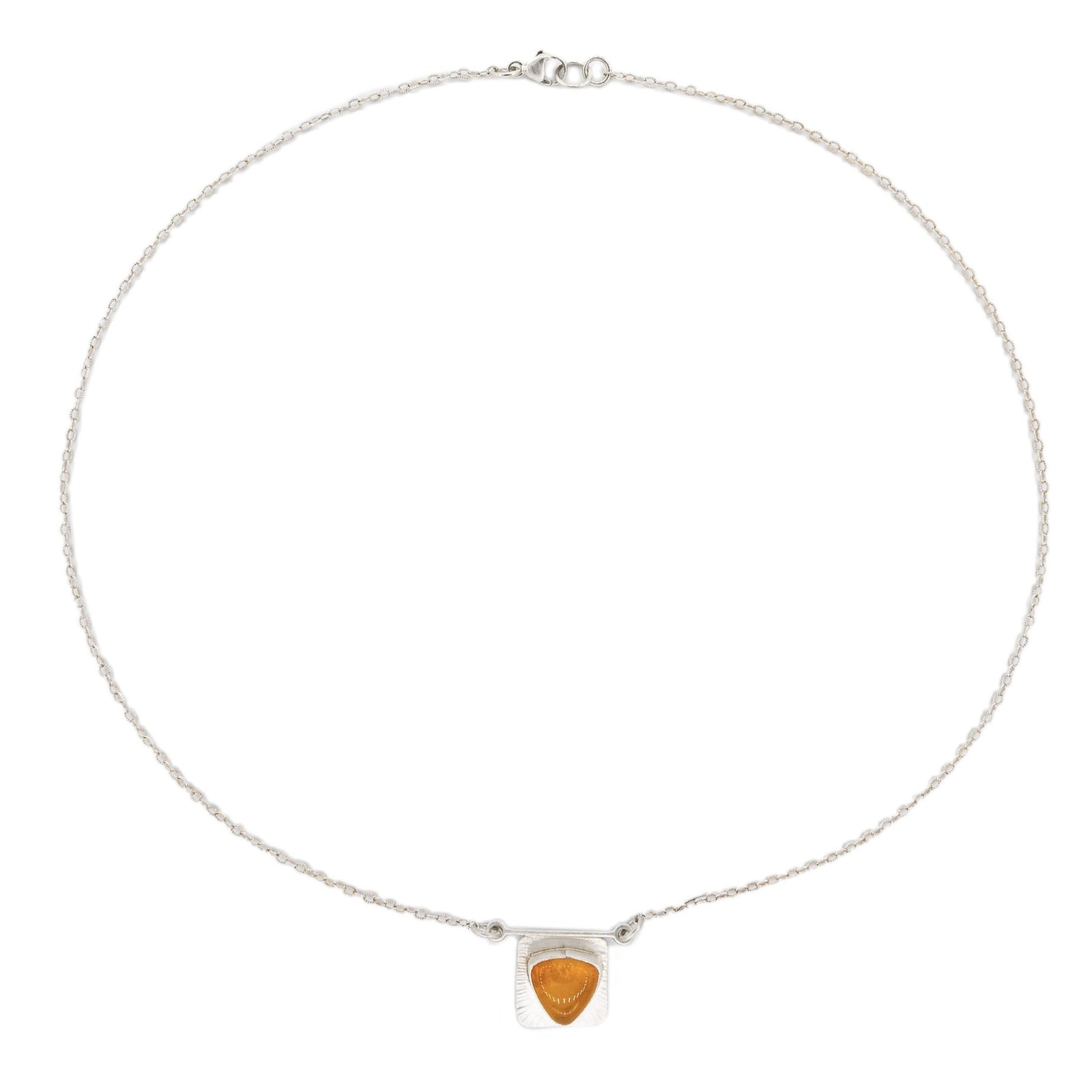 Triangle Orange Fire Opal set in Silver Delicate Necklace by Original Sin Jewelry