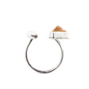 silver ring open style with faceted orange Oregon fire opal by Original Sin Jewelry