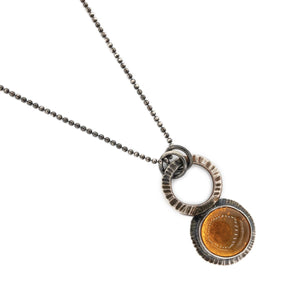 Radiance texture by OSJ with Oregon orange fire opal in oxidized silver with silver ball chain