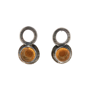 Circle drop oxidized silver fire opal stud post earrings by Original Sin Jewelry