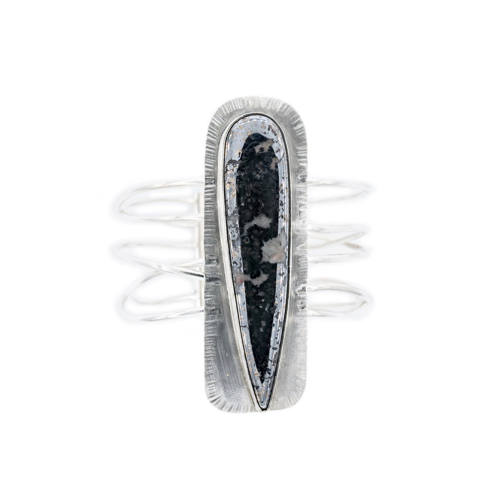 Native Silver Metallic cabochon in Wire Nest Cuff by Original Sin Jewelry 