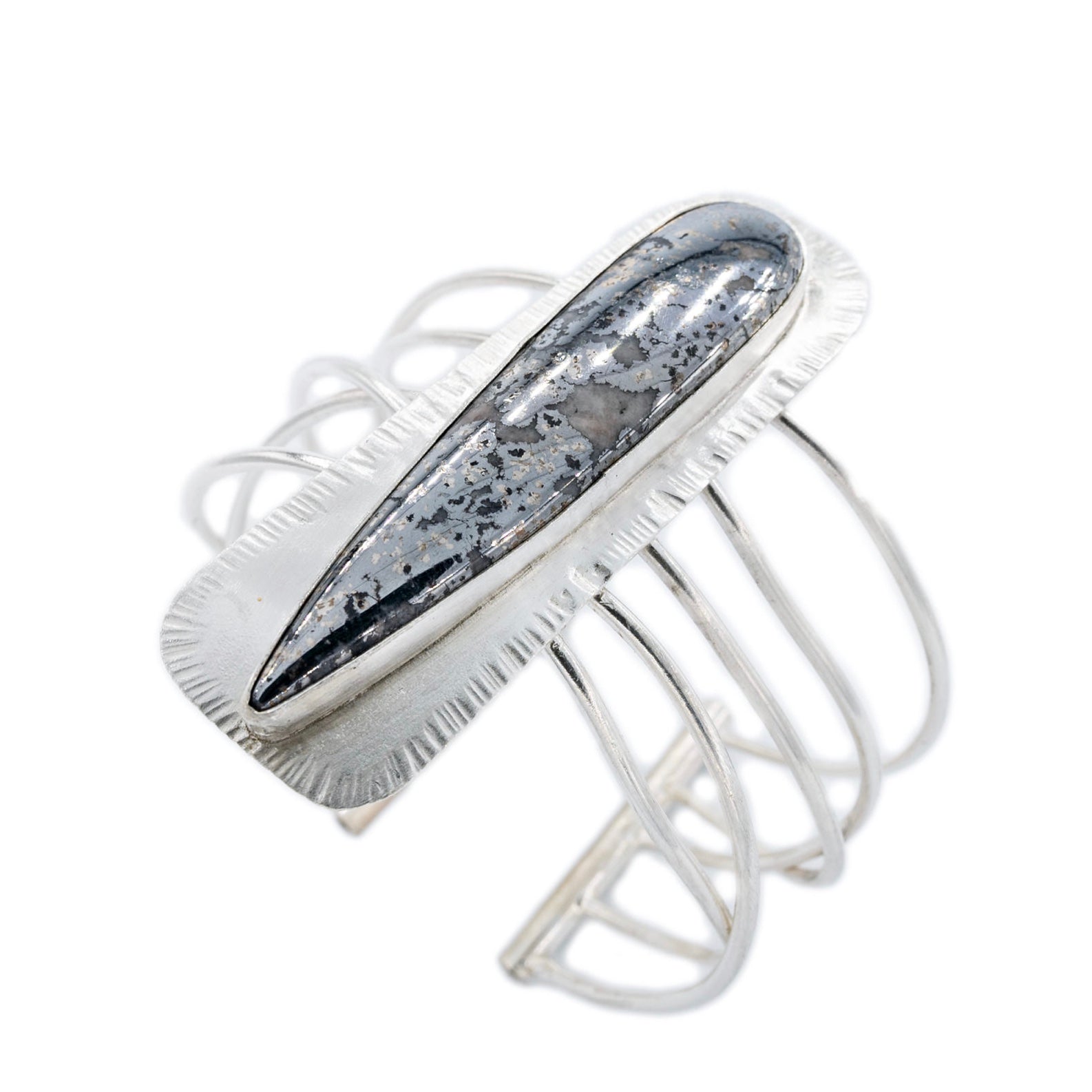 Native Silver Metallic cabochon in Wire Nest Cuff by Original Sin Jewelry 