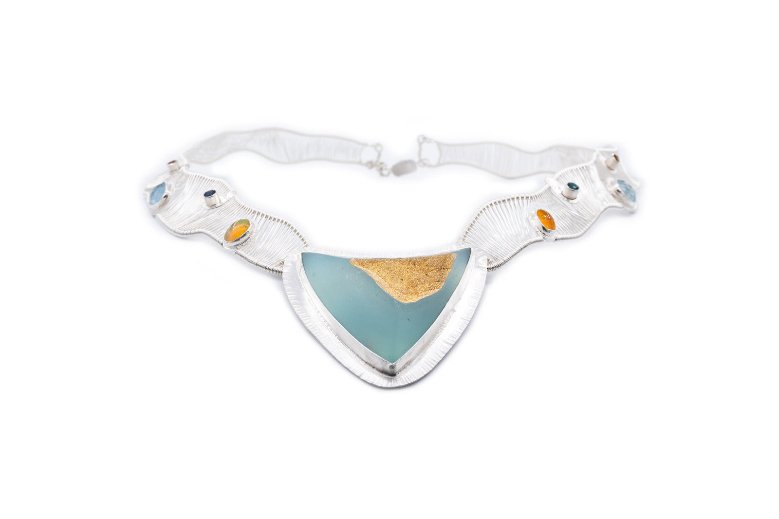Chalcedony Druze Starry Night Woven Neckpiece by Original Sin Jewelry